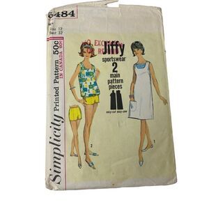 Vintage 60s Simplicity 5484 Pattern Misses 10-18 Jiffy Dress Top Shorts Cut